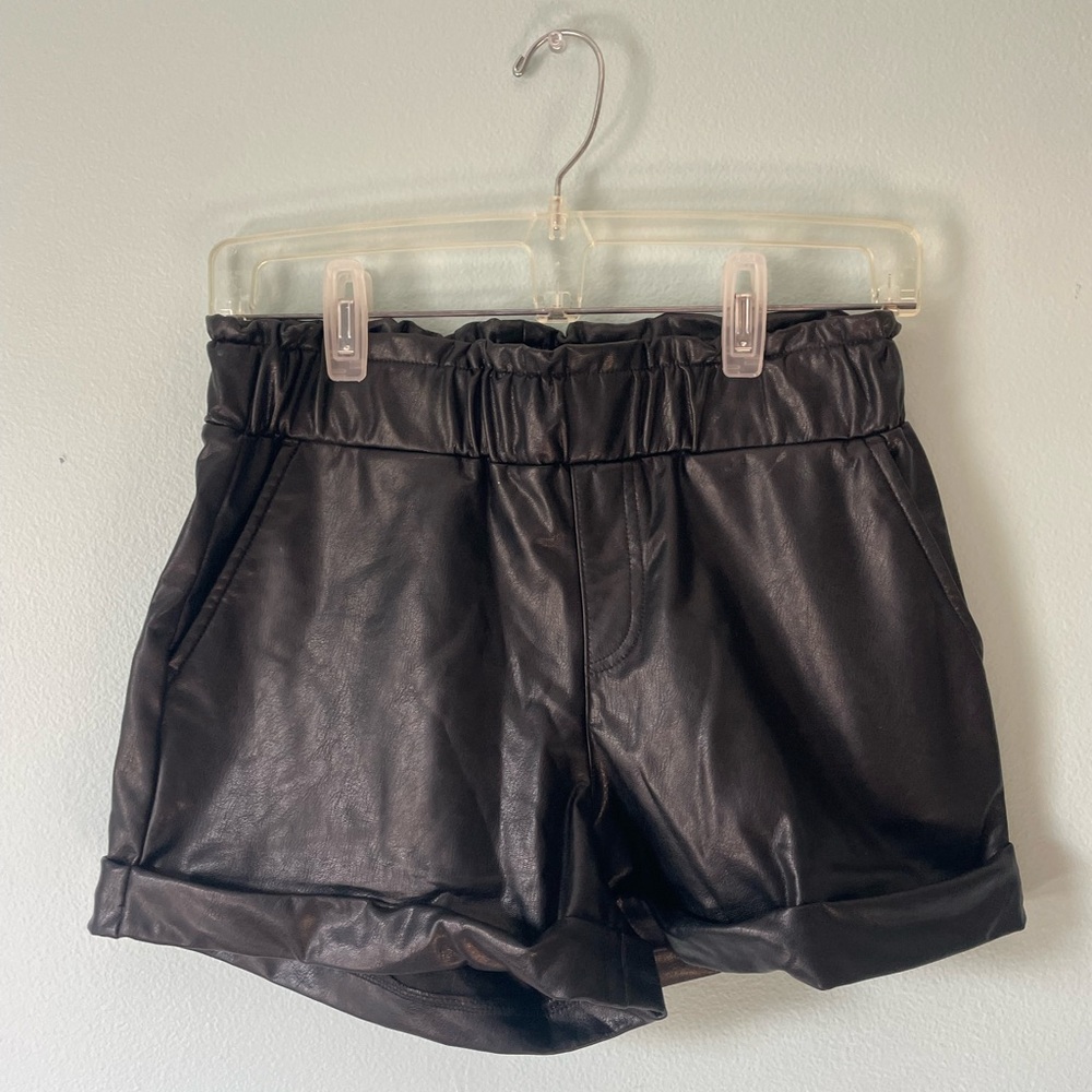 Black Faux Leather Women Shorts